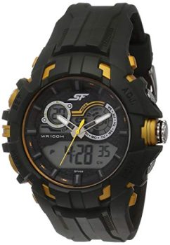 Sonata Men SF Quartz Analog Digital Green Dial Plastic Strap Watch-NP77045PP05