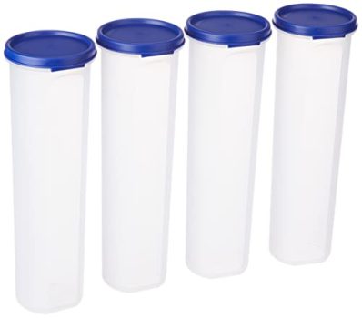 Amazon Brand – Solimo Plastic Slim Storage Container,Set of 4(1100 Ml Each),Blue