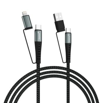 JUICE Title OJC3001 4 in 1 Up To 65W of Power Cable Extra Fast Connectivity | 1.2M Length with Comfort | Cotton Braiding Extra Tough Metal Shell Mold Premium Color (Black & Grey)