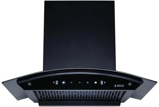 Elica 60cm 1500 m3/hr Filterless Autoclean Kitchen Chimney with 15 Years Motor Warranty & 5 Years Comprehensive (CURVE FL 600 HAC LTW MS NERO), Black