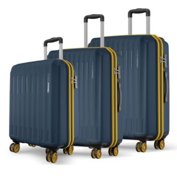 Safari Genius Alley Set of 3 (Cabin+ Medium + Large) Trolley Bags Hard Case Polypropylene, 4 Wheels, 360 Degree Wheeling Luggage, Travel Bag, Suitcase for Travel, Trolley Bags for Travel, Navy