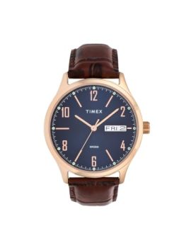 TIMEX Classics Analog Watch for man with Blue Round Dial & Brown Leather Strap Band Water Resistant Men’s Wrist Watches – TW0TG6515
