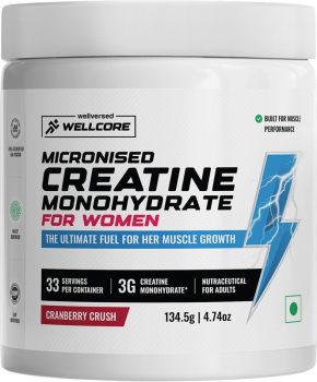 Wellcore Micronised Creatine Monohydrate For Women | With Iron, B9, B12 & Vitamin C | Creatine(134.5 g, Cranberry Crush)