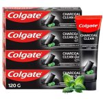 Colgate Charcoal Clean Black Gel whitening Toothpaste, 480 gm (120g x 4), Bamboo Charcoal and Wintergreen Mint for a Clean Mouth Experience