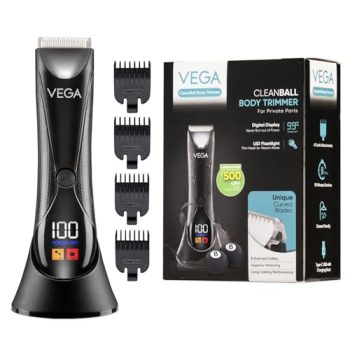 VEGA Cleanball Full Body Trimmer for Men|Private Parts, Pubic Hair, Balls, Manscaping, Body Multi-Purpose|IPX5 Waterproof|No Nicks or Cuts|90 Min Non-Stop Runtime|Fast Charge, 2 Year Warranty, VHTH-33