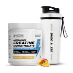Wellcore Micronised Creatine Monohydrate + Steel Shaker | Trustified Certified Creatine(307 g, 1 No, Tropical Tango)