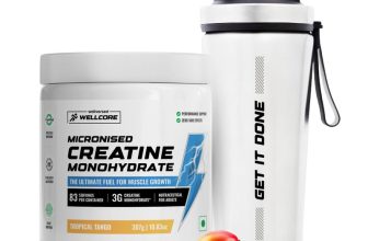 Wellcore Micronised Creatine Monohydrate + Steel Shaker | Trustified Certified Creatine(307 g, 1 No, Tropical Tango)