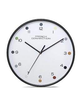 French Connection Elegant Decorative Analog Wall Clock White Dial with Black Case – Size 12 inches – FCWC05-A