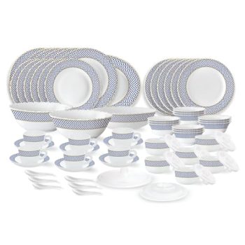 Larah by Borosil Juliet Fluted Series Opalware Dinner Set | 66 Pieces for Family of 6 | Microwave & Dishwasher Safe | Bone-Ash Free | Crockery Set for Dining & Gifting | Plates & Bowls | White