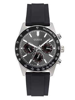 GUESS Altitude Analog Watch for man with Black Round Dial & Black Silicone Strap Band Water Resistant Men’s Wrist Watches – GW0332G1