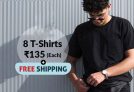 AJIO 8 T-Shirts @ Rs 135 Each + Free Shipping