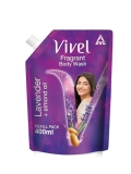 Vivel Exfoliating Body Wash, Lavender & Almond Oil Shower Gel Creme, 400 ml, Liquid Refill Pouch, for Glowing and Moisturised Skin Refill Pouch, All Skin Types