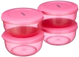 Amazon Brand – Solimo Polypropylene Nestable Round Container 600 Ml Set Of 4, Pink