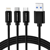Ambrane Unbreakable 3 in 1 Fast Charging Braided Multipurpose Cable with 2.1 A Speed
