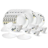 Larah By Borosil Viva Fluted Series Opalware Dinner Set | 31 Pieces For Family Of 6 | Microwave & Dishwasher Safe | Bone-Ash Free | Crockery Set For Dining & Gifting | Plates & Bowls | White
