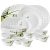 Larah by Borosil Fluted Series Green Herbs Opalware Dinner Set | 27 Piece for Family of 6 | Microwave & Dishwasher Safe | Bone-Ash Free | Crockery Set for Dining & Gifting | Plates & Bowls | White