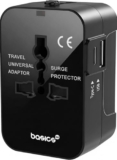 Basics India Universal Travel Adapter with Surge Protection & USB-C Charging – All-in-One Global Power Converter/Compatible with Smartphones, Laptops, Camera, Mobiles, Tablets (Black)