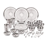 neelam Stainless Steel 24 Gauge, Diamond Touch 28 Pieces Solid Dinner Set, Ideal Gifting Dinner Set, Ideal for Special Occasions Like Anniversary, Wedding, Housewarming Party, Dishwasher Safe, Silver