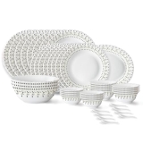 Larah by Borosil Ora Gold Fluted Series Opalware Dinner Set | 44 Pieces for Family of 8 | Microwave & Dishwasher Safe | Bone-Ash Free | Crockery Set for Dining & Gifting | Plates & Bowls | White