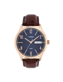TIMEX Classics Analog Watch for man with Blue Round Dial & Brown Leather Strap Band Water Resistant Men’s Wrist Watches – TW0TG6515