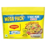 MAGGI 2-Minute Instant Noodles, Masala Noodles With Goodness Of Iron, Made With Choicest Quality Spices, Favourite Masala Taste, 840/900g Pouch (Pack of 12, 70/75g each) (weight may vary)
